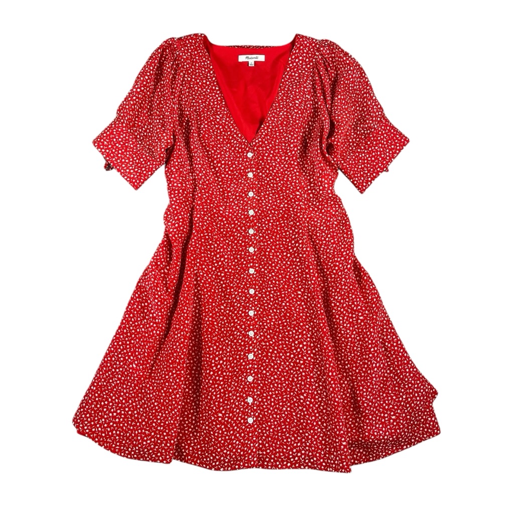 Madewell Women's Red Silk Button-Front Mini Dress In Park Picnic Size 0